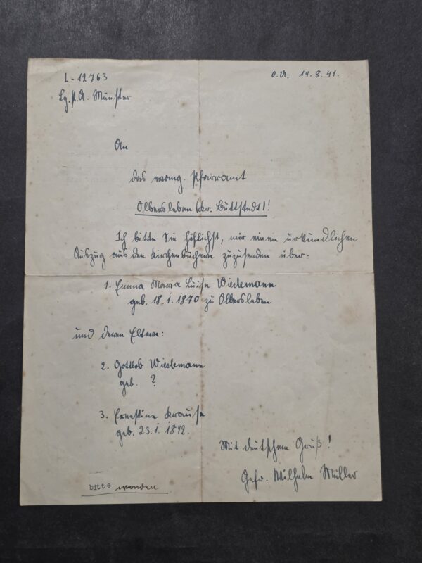 20260930_132238 1941 WW2 Nazi German Third Reich Proof of Ancestry Research Correspondence – Wiedemann Family Heil Hitler!