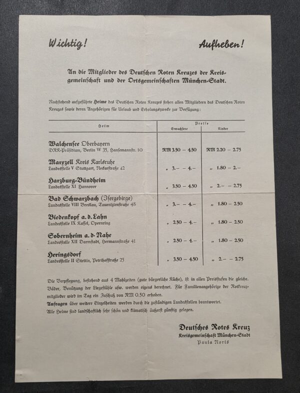 20260930_132338 WW2 German Red Cross DRK München Members Holiday Homes Price List Document
