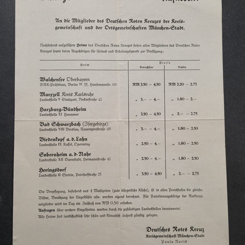 20260930_132338 WW2 German Red Cross DRK München Members Holiday Homes Price List Document