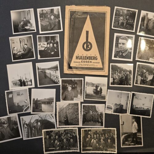 Original WWII German Wehrmacht Soldier Photo Grouping 25 Photos + Developing Packet – Steel Helmets, Leather Greatcoats, Officers & Medals