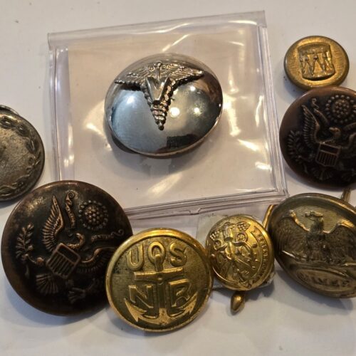 WW1 - WW2 Era American Military & Uniform Button Lot – U.S. Army Navy Eagle Medical & State Buttons