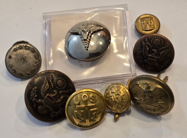 WW1 - WW2 Era American Military & Uniform Button Lot – U.S. Army Navy Eagle Medical & State Buttons