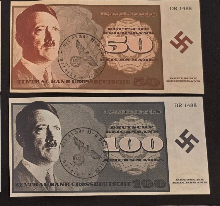 set WWII German Fantasy Reichsmark Currency Set Adolf Hitler 2 Banknotes