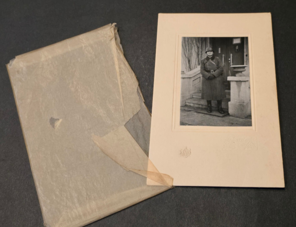 sq1 FANCY! WEHRMACHT STEEL HELMET SOLDIERS Photo Mounted w wrapper WWII WW2 German