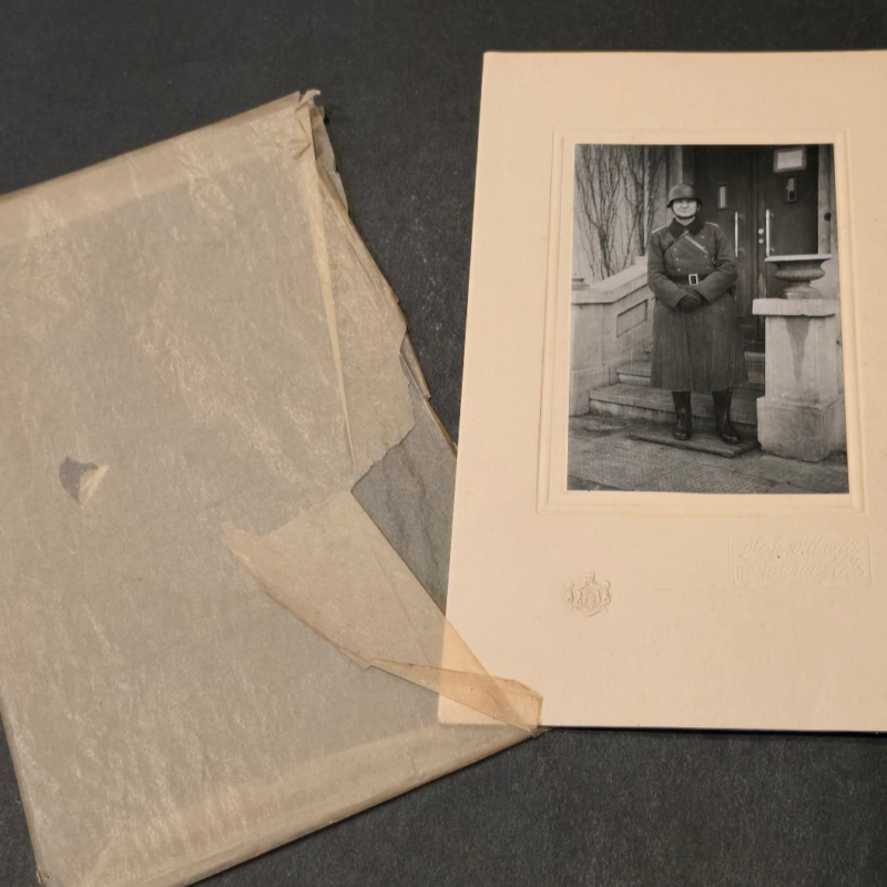 sq1 FANCY! WEHRMACHT STEEL HELMET SOLDIERS Photo Mounted w wrapper WWII WW2 German