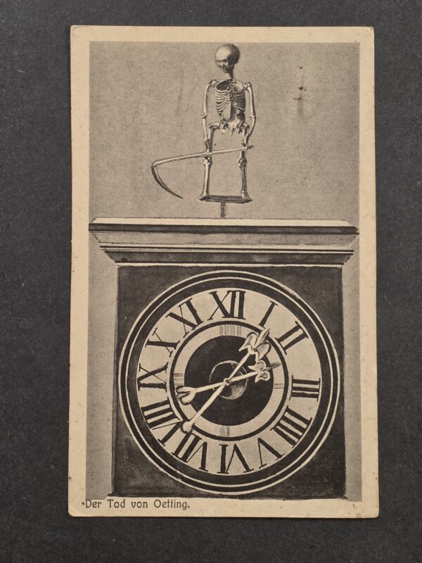 20261001_130650 Third Reich Nazi German Death Postcard Der Tod von Oetting Skeleton Clock Bavaria