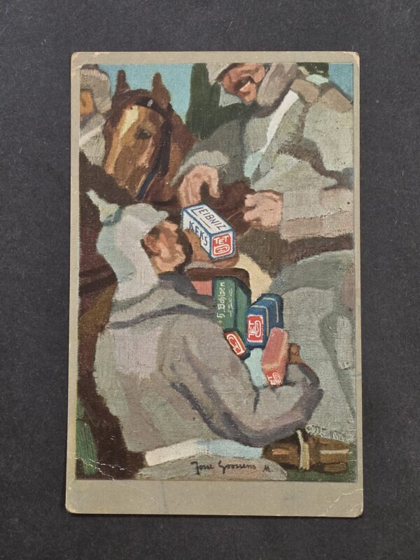 20261001_131325 WWI Imperial German 1915 Military Wartime Feldpost Postcard Leibniz Keks Soldier