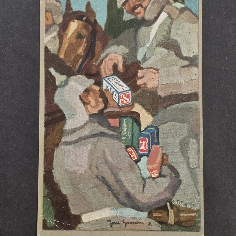 20261001_131325 WWI Imperial German 1915 Military Wartime Feldpost Postcard Leibniz Keks Soldier