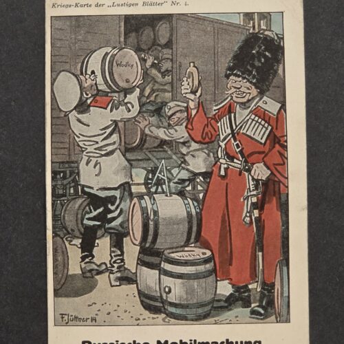 20261001_131402 WWI German 1914 Postcard Drunk Russian Soldiers w Vodka Mobilization Jäger