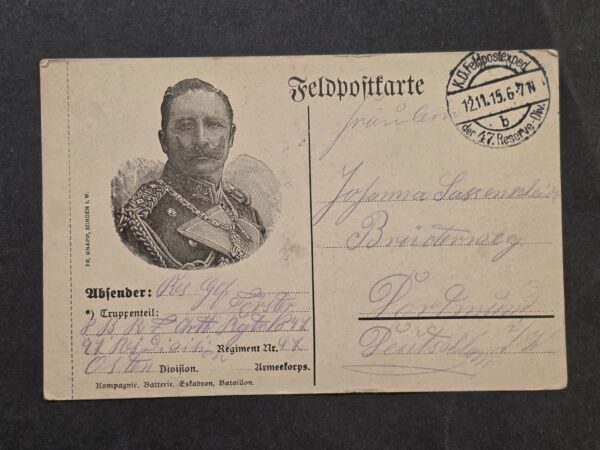 20261001_131441 WWI Imperial German Kaiser Wilhelm II Feldpost Postcard 1915 Reserve Division