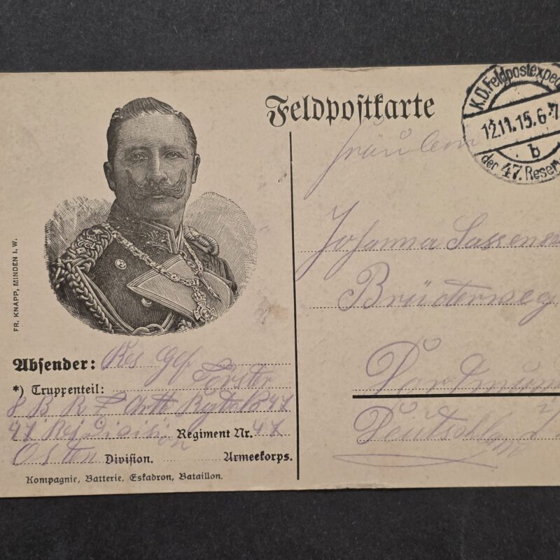 20261001_131441 WWI Imperial German Kaiser Wilhelm II Feldpost Postcard 1915 Reserve Division