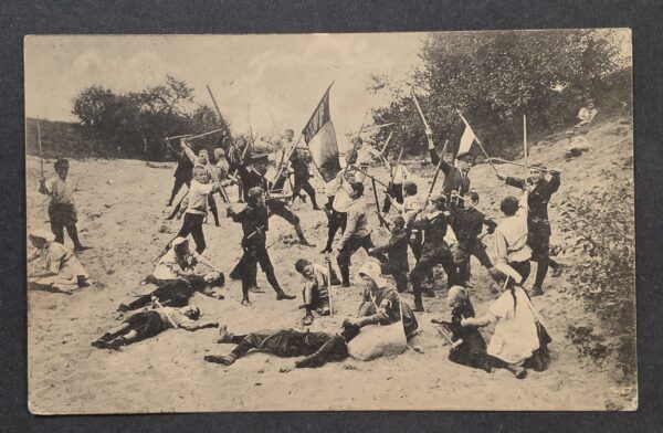 20261001_131517 WWI German Red Cross Charity Postcard Children Mock Battle w Flags Feldpost 1916