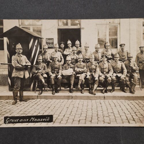 20261001_132329 WWI Imperial German Soldier Photo Postcard Belgium Main Guard Pickelhaube Spike Helmets