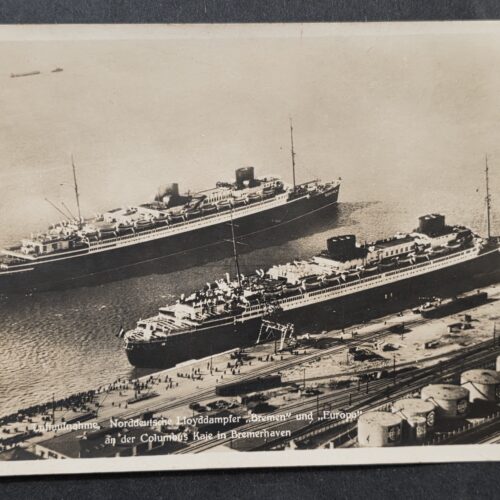 20261001_133147 WW2 Era German Postcard SS Bremen Europa Ocean Liners Bremerhaven Columbus Quay