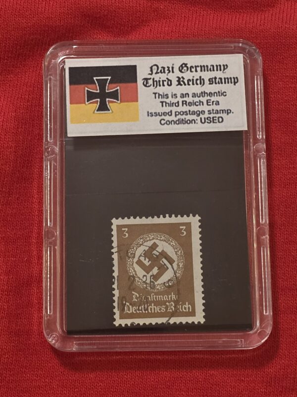 20261003_142142 WW2 Nazi German Third Reich NSDAP Government Official Swastika Stamp w Slab case 3 Pfennig