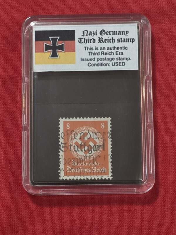 20261003_142219 WW2 Nazi German Third Reich NSDAP Government Official Swastika Stamp w Slab case 8 Pfennig