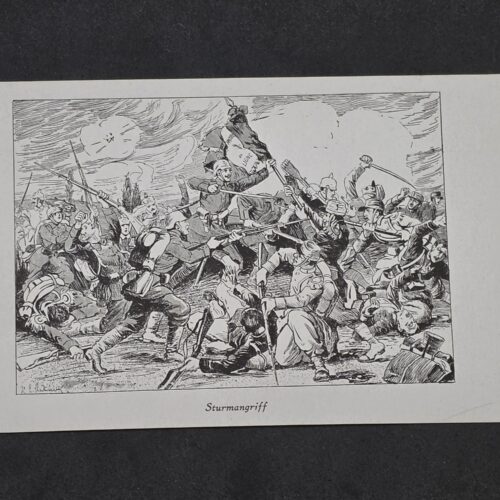 WWI Imperial German Sturmangriff Battle Postcard Pickelhaube Bayonet Assault