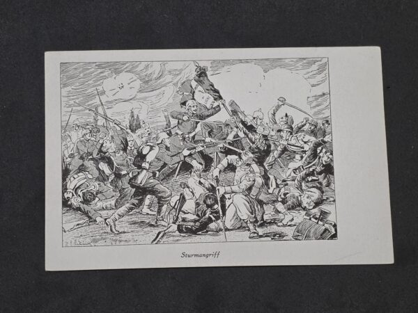 WWI Imperial German Sturmangriff Battle Postcard Pickelhaube Bayonet Assault