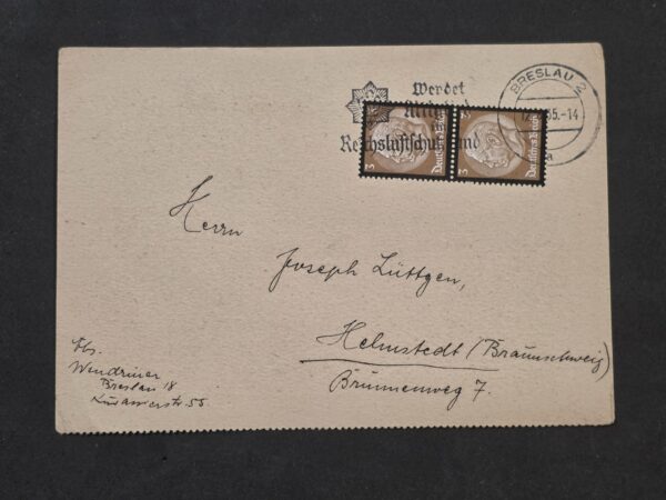 1935 Third Reich Nazi German Cover Breslau Hindenburg Pr RLB Reichsluftschutz Swastika Cancel