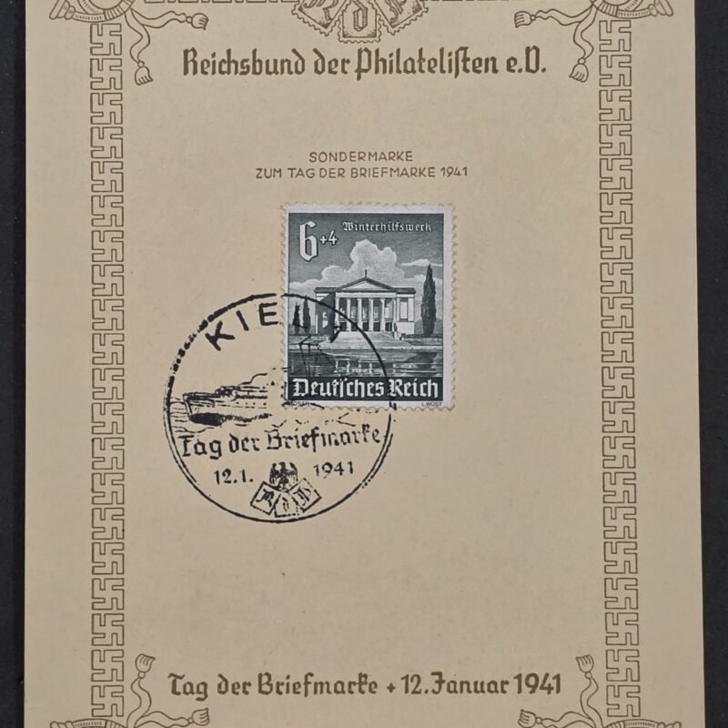 WW2 Nazi German 1942 Third Reich Reichsbund der Philatelisten Tag der Briefmarke Stamp Day Sheet Postcard