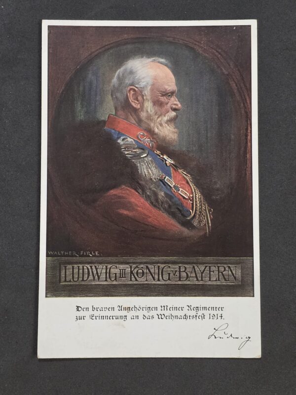 WWI German 1914 King Ludwig III Bavaria Christmas in France Feldpost Military Postcard