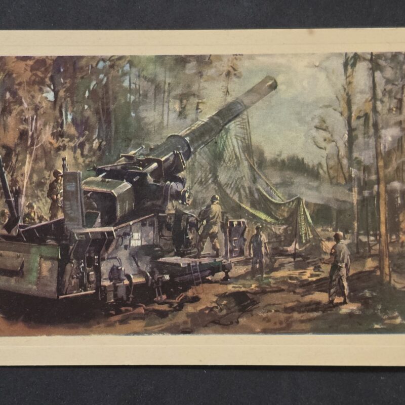 WWII US Soldiers Heavy Artillery Cannon Battle German Military War Art Postcard