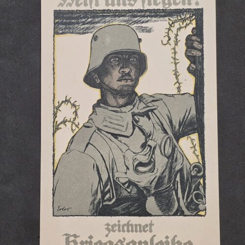 WWI Imperial German War Bond Military Feldpost Postcard w Steel Helmet Soldier