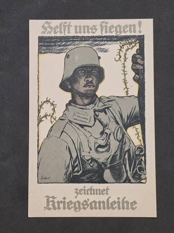 WWI Imperial German War Bond Military Feldpost Postcard w Steel Helmet Soldier