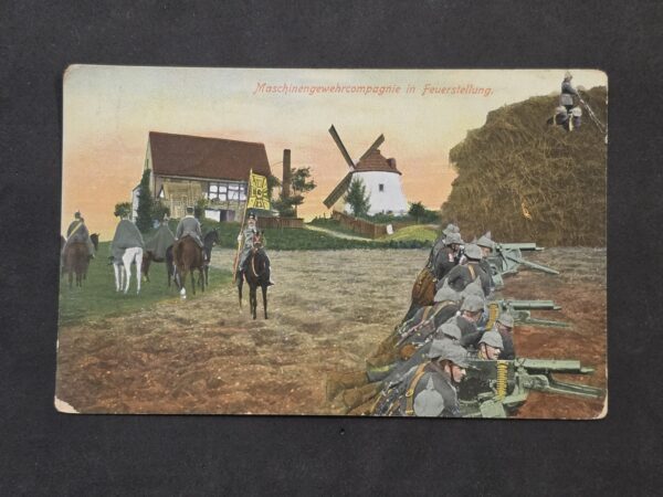 WWI 1914 German Soldier Feldpost Machine Gun MG Company Firing Position Postcard
