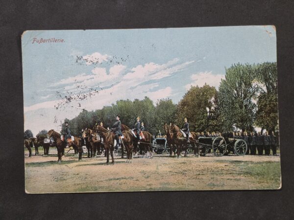 WWI Imperial German Soldiers Foot Artillery Military Feldpost Postcard w Cannon