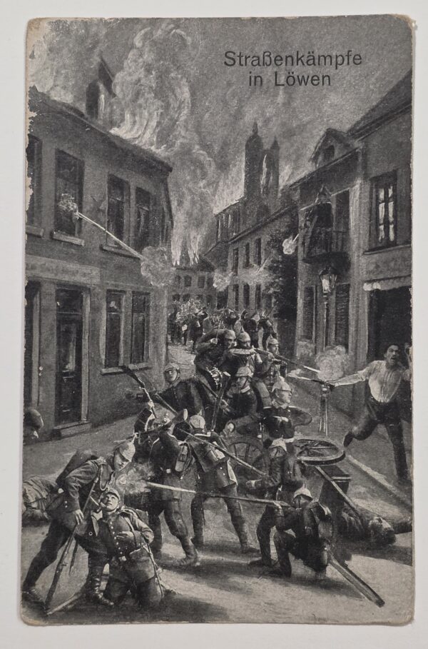 20261006_150431 WWI 1914 Imperial German Feldpost Postcard Street Fighting Battle Leuven Belgium