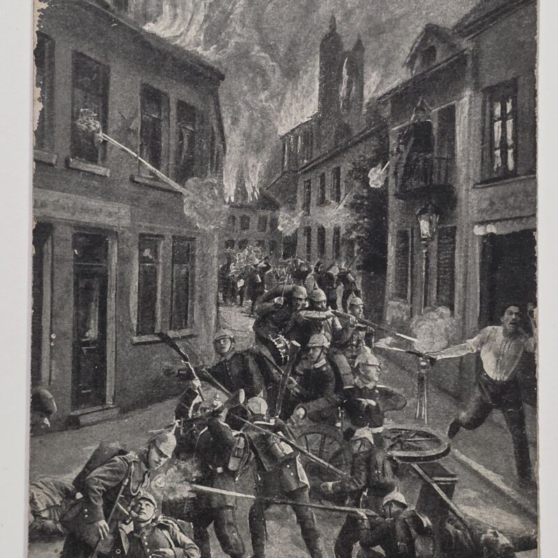 20261006_150431 WWI 1914 Imperial German Feldpost Postcard Street Fighting Battle Leuven Belgium