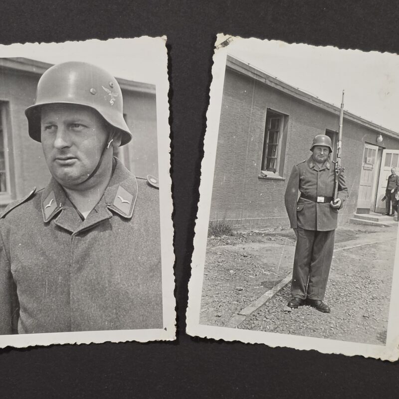 LUFTWAFFE STEEL HELMET RIFLE - WWII WW2 German Soldiers Military Photo lot X 2