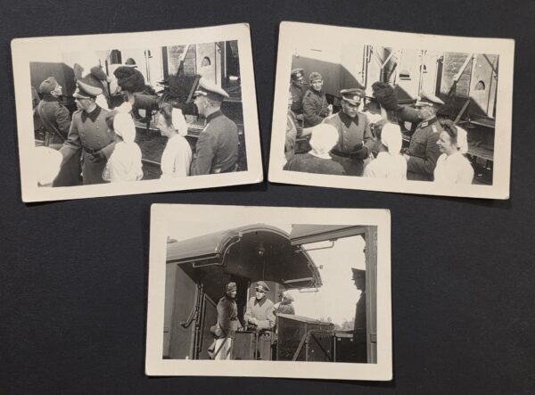 20261007_155138 WEHRMACHT OFFICER W DRK Red Cross Nurses Deutsche Reichsbahn Train WW2 German Military Photo lot