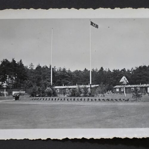 WW2 Nazi German RAD Labor Division Camp Barracks w Flag Banner Flying high