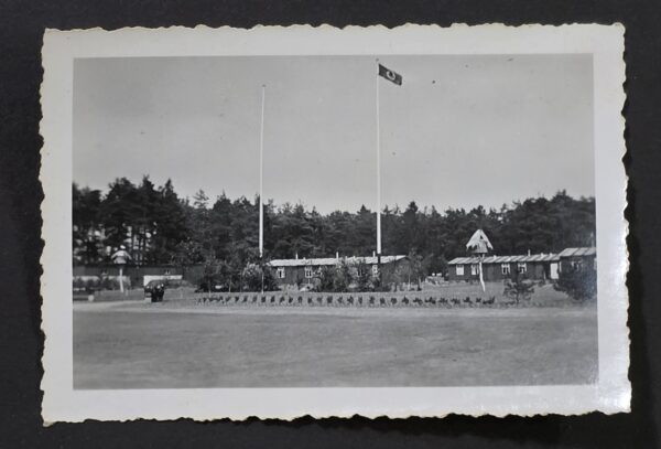 WW2 Nazi German RAD Labor Division Camp Barracks w Flag Banner Flying high