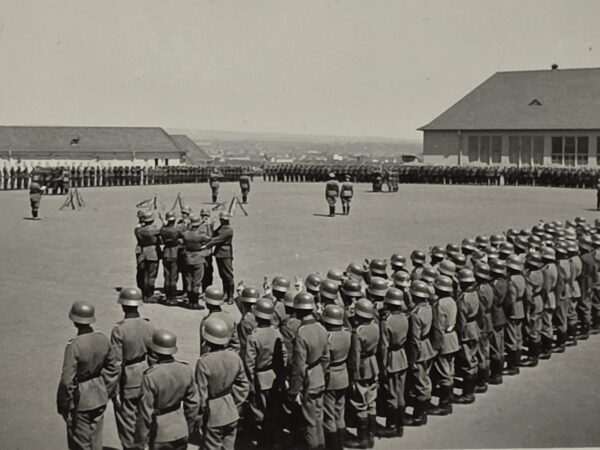 WWII WW2 German Wehrmacht Steel Helmet Soldiers Swearing In Oath Ceremony Photo
