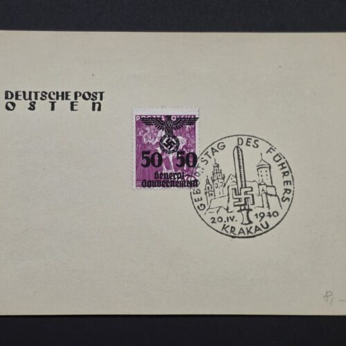 20261007_155749 WW2 German Nazi Occupied Poland Third Reich Souvenir Stamp Sheet w Adolf Hitler Birthday Cancel 1940