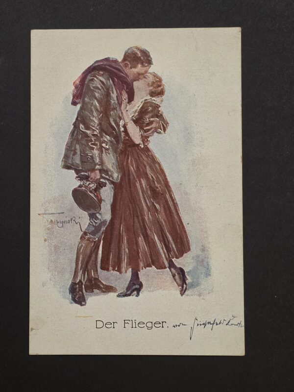 20261007_161140 WW1 Imperial German 1914 Der Flieger Aviator Flight Pilot Sweetheart Postcard Romance
