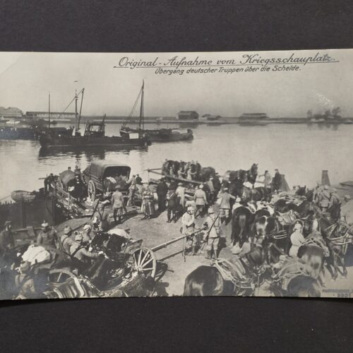 WW1 Imperial German Army Scheldt River Crossing Soldier Horse Artillery Postcard