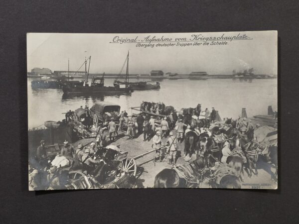 WW1 Imperial German Army Scheldt River Crossing Soldier Horse Artillery Postcard