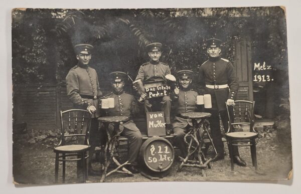 20261007_162113 1913 Imperial German Soldiers Metz Beer Drinking Military Photo Postcard