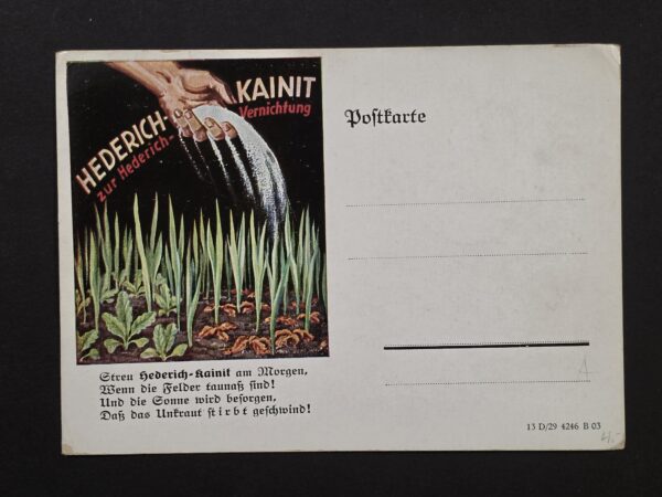 WW2 WWII Era Nazi German Hederich Kainit Fertilizer Advertising Postcard Agriculture