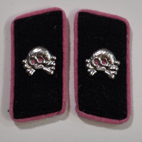20261008_201824 Wehrmacht Heer Anti-Tank Pink Piping Panzer Tank Armored Division WW2 German Collar tabs w Totenkopf Skulls