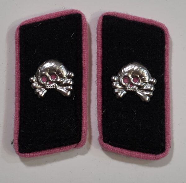 20261008_201824 Wehrmacht Heer Anti-Tank Pink Piping Panzer Tank Armored Division WW2 German Collar tabs w Totenkopf Skulls