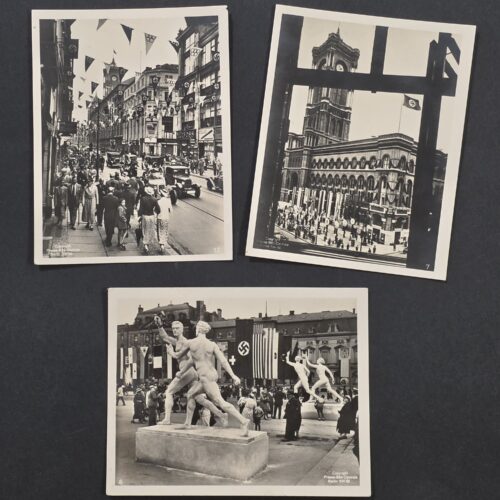 Third Reich NSDAP 1936 Berlin Olympics Photo lot x 3 Historical Press Photographs Olympic Flags & Nazi Germany