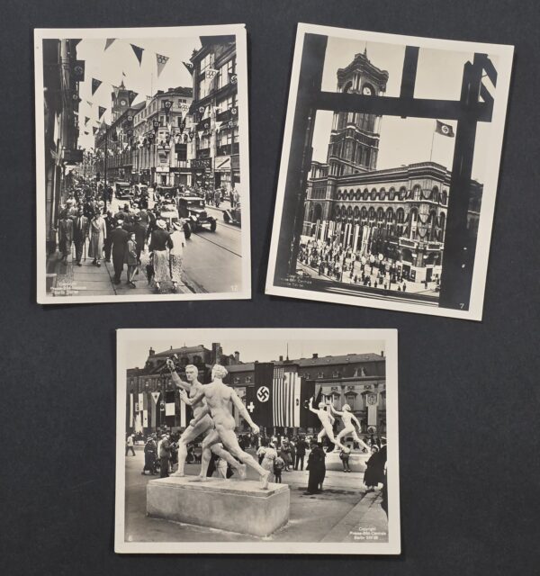Third Reich NSDAP 1936 Berlin Olympics Photo lot x 3 Historical Press Photographs Olympic Flags & Nazi Germany