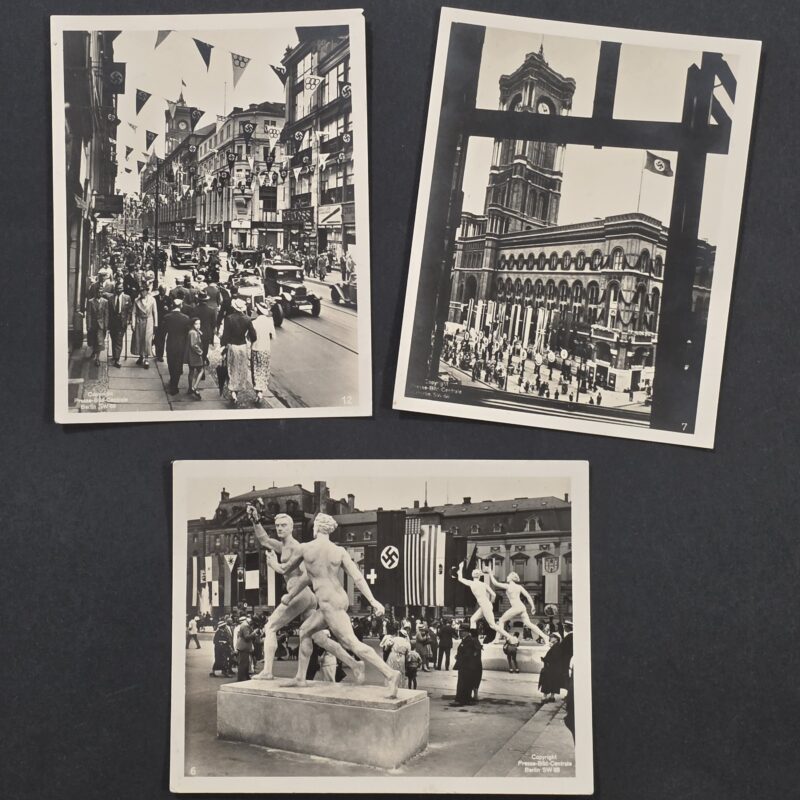 20261010_124656 Third Reich NSDAP 1936 Berlin Olympics Photo lot x 3 Historical Press Photographs Olympic Flags & Nazi Germany