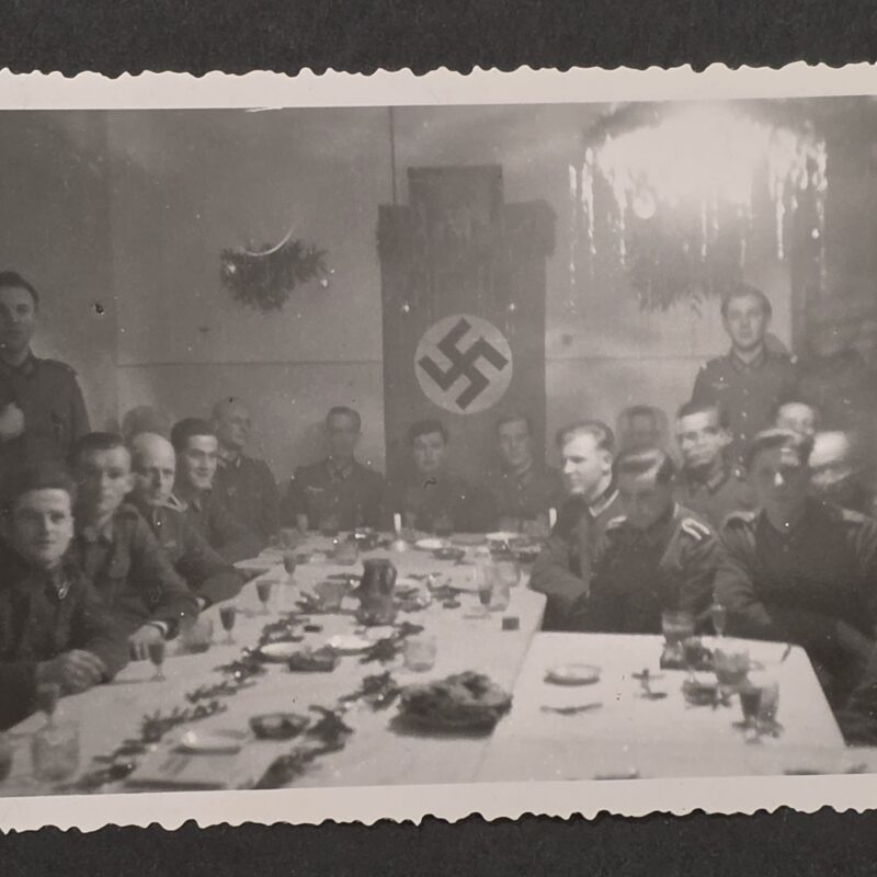 20261010_124806 WW2 German Military Photo Wehrmacht Officers at Christmas w Swastika Flag Banner