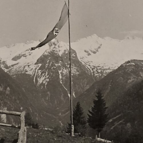 WWII Nazi German Third Reich Swastika Flag Flying in Bavarian Alps Mountain Photo